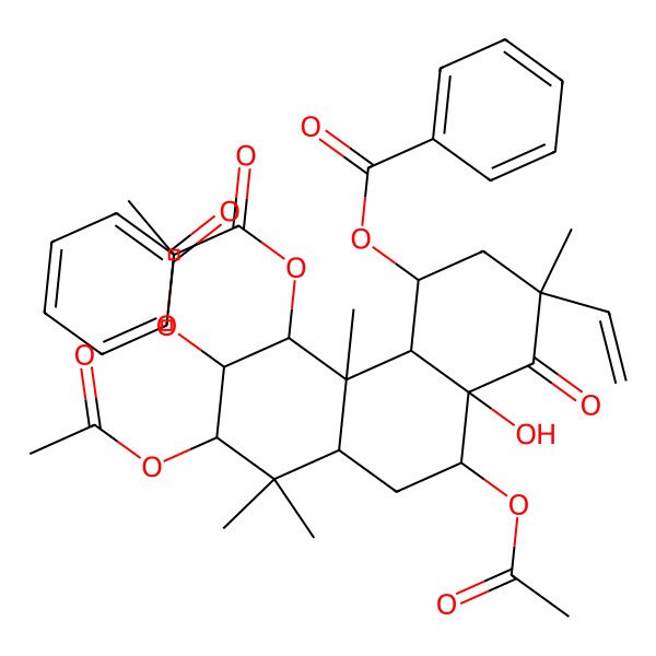 2D Structure of (6,7,10-triacetyloxy-5-benzoyloxy-2-ethenyl-10a-hydroxy-2,4b,8,8-tetramethyl-1-oxo-4,4a,5,6,7,8a,9,10-octahydro-3H-phenanthren-4-yl) benzoate