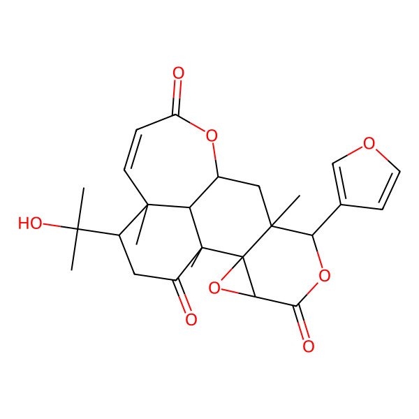 2D Structure of (1R,2R,4S,7S,8S,10S,15R,16R,19R)-7-(furan-3-yl)-16-(2-hydroxypropan-2-yl)-1,8,15-trimethyl-3,6,11-trioxapentacyclo[8.8.1.02,4.02,8.015,19]nonadec-13-ene-5,12,18-trione