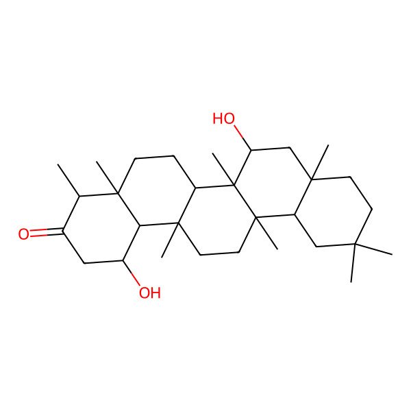2D Structure of (1R,4R,4aS,6aS,6aS,6bR,7S,8aR,12aR,14aR,14bS)-1,7-dihydroxy-4,4a,6a,6b,8a,11,11,14a-octamethyl-2,4,5,6,6a,7,8,9,10,12,12a,13,14,14b-tetradecahydro-1H-picen-3-one 2D Structure of (1R,4R,4aS,6aS,6aS,6bR,7S,8aR,12aR,14aR,14bS)-1,7-dihydroxy-4,4a,6a,6b,8a,11,11,14a-octamethyl-2,4,5,6,6a,7,8,9,10,12,12a,13,14,14b-tetradecahydro-1H-picen-3-one