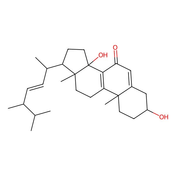 2D Structure of 17-(5,6-dimethylhept-3-en-2-yl)-3,14-dihydroxy-10,13-dimethyl-2,3,4,11,12,15,16,17-octahydro-1H-cyclopenta[a]phenanthren-7-one