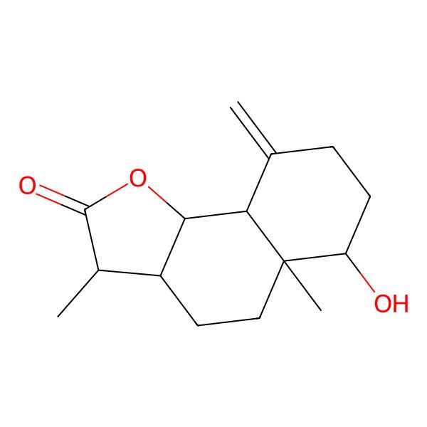 2D Structure of (3S,5aR,6R,9aS,9bS)-6-hydroxy-3,5a-dimethyl-9-methylidene-3a,4,5,6,7,8,9a,9b-octahydro-3H-benzo[g][1]benzofuran-2-one