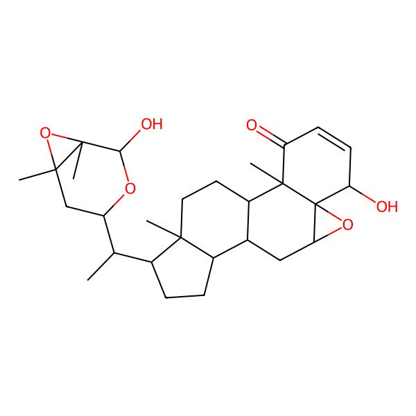 2D Structure of 6-Hydroxy-15-[1-(2-hydroxy-1,6-dimethyl-3,7-dioxabicyclo[4.1.0]heptan-4-yl)ethyl]-2,16-dimethyl-8-oxapentacyclo[9.7.0.02,7.07,9.012,16]octadec-4-en-3-one
