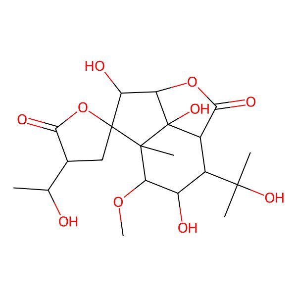 2D Structure of 5,9,11-Trihydroxy-3'-(1-hydroxyethyl)-10-(2-hydroxypropan-2-yl)-8-methoxy-7-methylspiro[3-oxatricyclo[5.3.1.04,11]undecane-6,5'-oxolane]-2,2'-dione