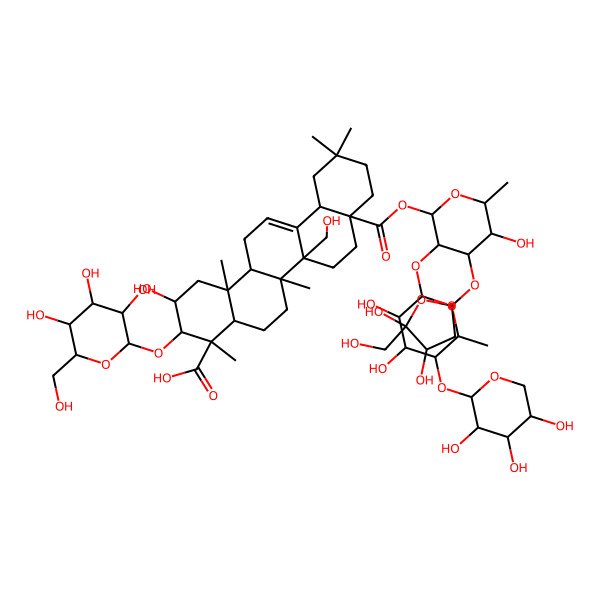 2D Structure of (2S,3R,4S,4aR,6aR,6bR,8aS,12aS,14aR,14bR)-8a-[(2S,3R,4S,5S,6R)-4-[(2R,4S,5R)-4,5-dihydroxy-5-(hydroxymethyl)oxolan-2-yl]oxy-3-[(2S,3R,4S,5R,6S)-3,4-dihydroxy-6-methyl-5-[(2S,3R,4S,5R)-3,4,5-trihydroxyoxan-2-yl]oxyoxan-2-yl]oxy-5-hydroxy-6-methyloxan-2-yl]oxycarbonyl-2-hydroxy-6b-(hydroxymethyl)-4,6a,11,11,14b-pentamethyl-3-[(2R,3R,4S,5S,6R)-3,4,5-trihydroxy-6-(hydroxymethyl)oxan-2-yl]oxy-1,2,3,4a,5,6,7,8,9,10,12,12a,14,14a-tetradecahydropicene-4-carboxylic acid
