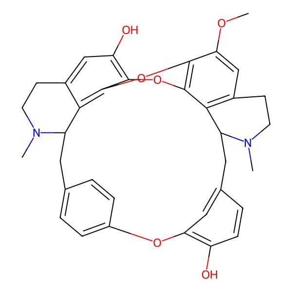 2D Structure of (1S,14S)-20-methoxy-15,30-dimethyl-7,23,33-trioxa-15,30-diazaoctacyclo[19.9.3.23,6.18,12.114,18.024,32.027,31.022,34]heptatriaconta-3(37),4,6(36),8,10,12(35),18,20,22(34),24,26,31-dodecaene-9,25-diol