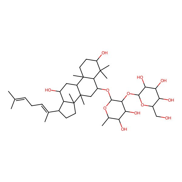 2D Structure of (2S,3R,4S,5S,6R)-2-[(2S,3R,4R,5R,6S)-2-[[(3S,5R,6S,8R,9R,10R,12R,13R,14R,17S)-3,12-dihydroxy-4,4,8,10,14-pentamethyl-17-[(2E)-6-methylhepta-2,5-dien-2-yl]-2,3,5,6,7,9,11,12,13,15,16,17-dodecahydro-1H-cyclopenta[a]phenanthren-6-yl]oxy]-4,5-dihydroxy-6-methyloxan-3-yl]oxy-6-(hydroxymethyl)oxane-3,4,5-triol
