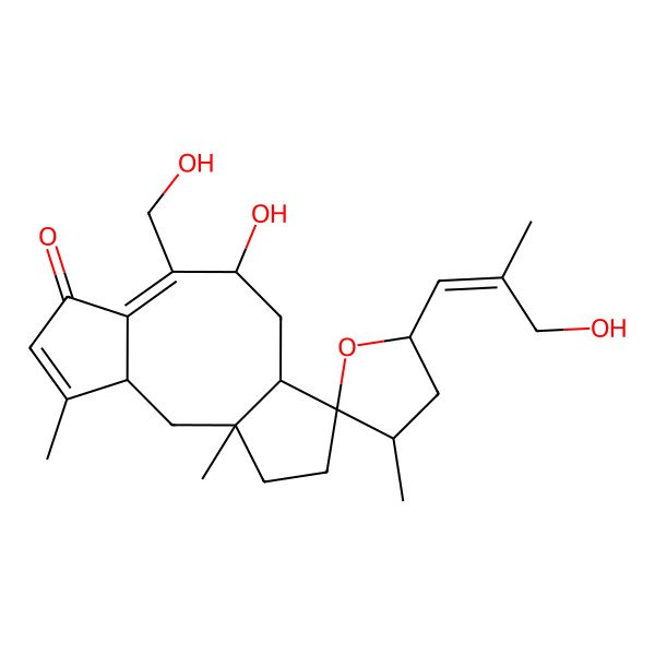 2D Structure of 9'-Hydroxy-8'-(hydroxymethyl)-5-(3-hydroxy-2-methylprop-1-enyl)-1',3,4'-trimethylspiro[oxolane-2,12'-tricyclo[9.3.0.03,7]tetradeca-4,7-diene]-6'-one