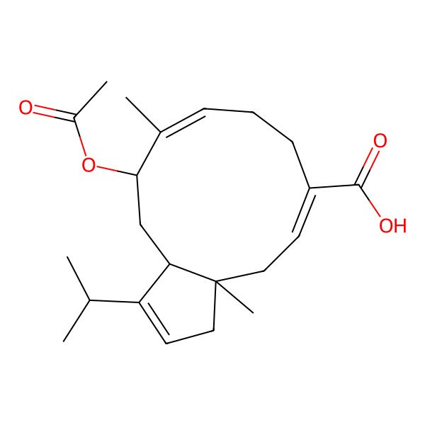 2D Structure of 11-acetyloxy-3a,10-dimethyl-1-propan-2-yl-4,7,8,11,12,12a-hexahydro-3H-cyclopenta[11]annulene-6-carboxylic acid