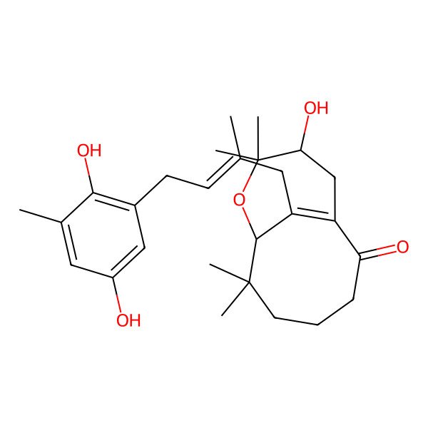 2D Structure of 12-[4-(2,5-Dihydroxy-3-methylphenyl)-2-methylbut-2-enyl]-10-hydroxy-6,6,9,9-tetramethyl-8-oxabicyclo[5.4.1]dodec-1(12)-en-2-one