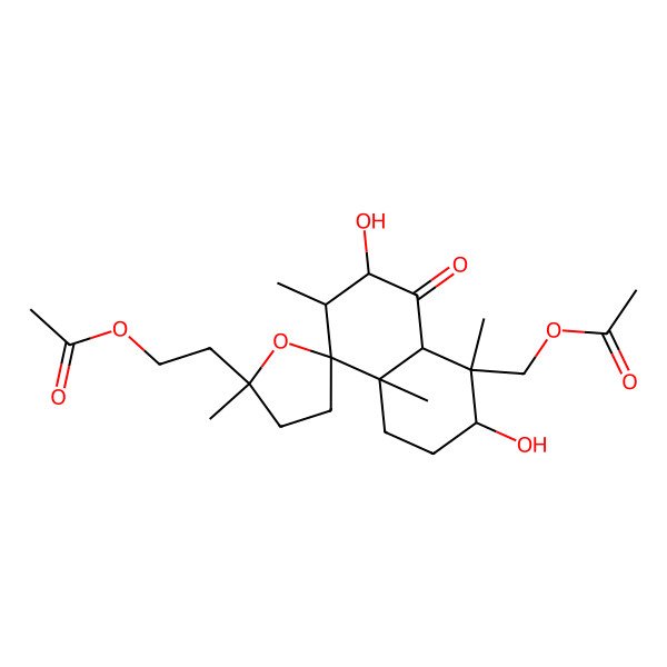 2D Structure of 2-[(2'S,3R,4S,4aS,6R,7R,8R,8aS)-4-(acetyloxymethyl)-3,6-dihydroxy-2',4,7,8a-tetramethyl-5-oxospiro[1,2,3,4a,6,7-hexahydronaphthalene-8,5'-oxolane]-2'-yl]ethyl acetate