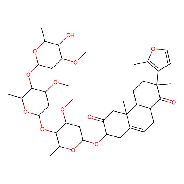 2D Structure of 7-[5-[5-(5-Hydroxy-4-methoxy-6-methyloxan-2-yl)oxy-4-methoxy-6-methyloxan-2-yl]oxy-4-methoxy-6-methyloxan-2-yl]oxy-2,4b-dimethyl-2-(2-methylfuran-3-yl)-3,4,4a,5,7,8,10,10a-octahydrophenanthrene-1,6-dione