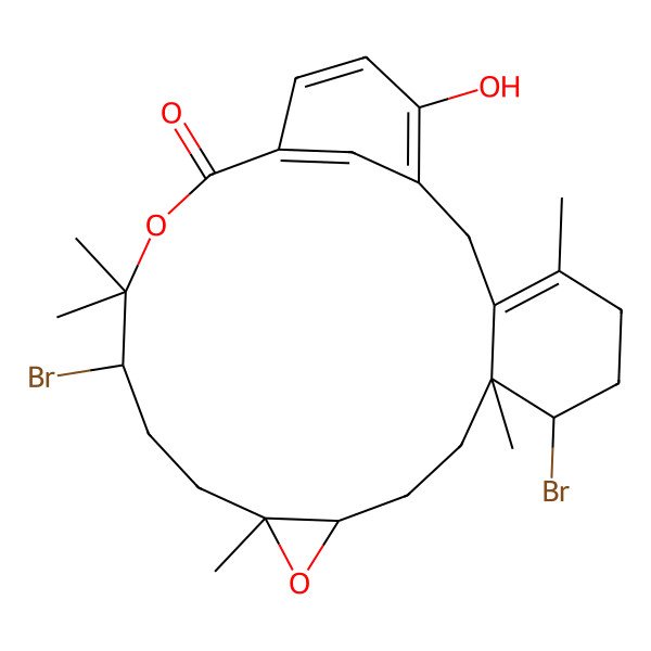 2D Structure of (7S,8S,11S,13S,16R)-7,16-dibromo-23-hydroxy-4,8,13,17,17-pentamethyl-12,18-dioxatetracyclo[18.3.1.03,8.011,13]tetracosa-1(23),3,20(24),21-tetraen-19-one