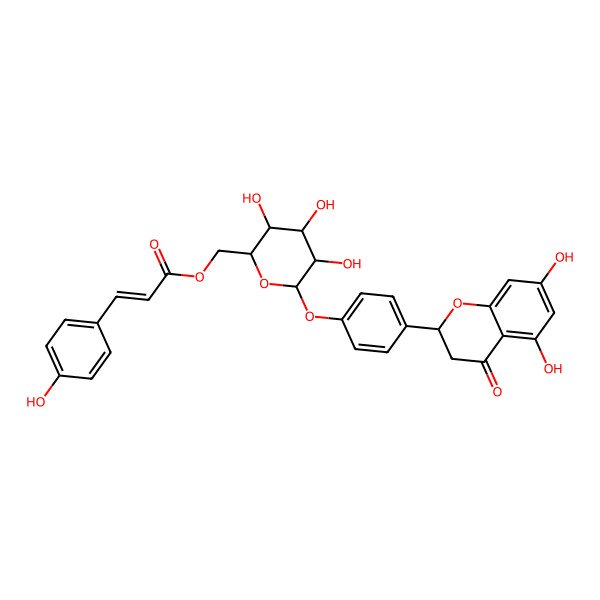 2D Structure of [6-[4-(5,7-Dihydroxy-4-oxo-2,3-dihydrochromen-2-yl)phenoxy]-3,4,5-trihydroxyoxan-2-yl]methyl 3-(4-hydroxyphenyl)prop-2-enoate