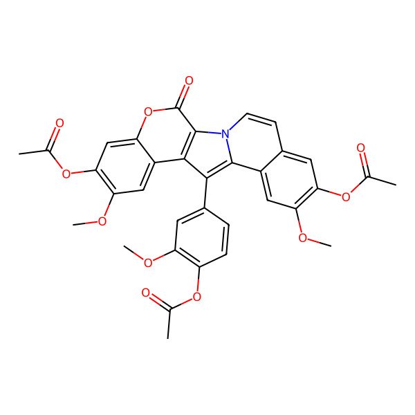 2D Structure of [4-(7,17-Diacetyloxy-8,16-dimethoxy-3-oxo-4-oxa-1-azapentacyclo[11.8.0.02,11.05,10.014,19]henicosa-2(11),5,7,9,12,14,16,18,20-nonaen-12-yl)-2-methoxyphenyl] acetate