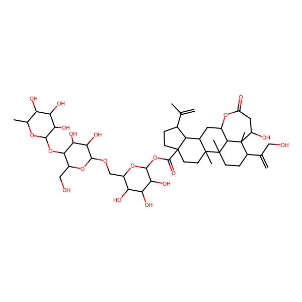 2D Structure of [6-[[3,4-Dihydroxy-6-(hydroxymethyl)-5-(3,4,5-trihydroxy-6-methyloxan-2-yl)oxyoxan-2-yl]oxymethyl]-3,4,5-trihydroxyoxan-2-yl] 16-hydroxy-18-(3-hydroxyprop-1-en-2-yl)-1,2,17-trimethyl-14-oxo-8-prop-1-en-2-yl-13-oxapentacyclo[10.8.1.02,10.05,9.017,21]henicosane-5-carboxylate