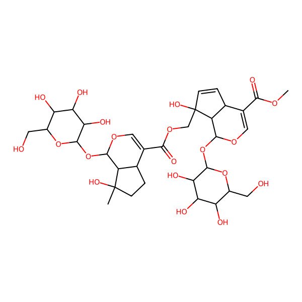2D Structure of methyl 7-hydroxy-7-[[7-hydroxy-7-methyl-1-[3,4,5-trihydroxy-6-(hydroxymethyl)oxan-2-yl]oxy-4a,5,6,7a-tetrahydro-1H-cyclopenta[c]pyran-4-carbonyl]oxymethyl]-1-[3,4,5-trihydroxy-6-(hydroxymethyl)oxan-2-yl]oxy-4a,7a-dihydro-1H-cyclopenta[c]pyran-4-carboxylate
