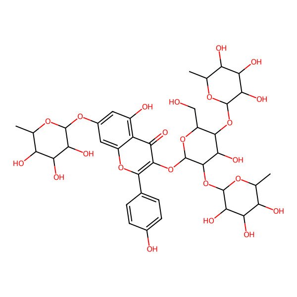 2D Structure of 5-Hydroxy-3-[4-hydroxy-6-(hydroxymethyl)-3,5-bis[(3,4,5-trihydroxy-6-methyloxan-2-yl)oxy]oxan-2-yl]oxy-2-(4-hydroxyphenyl)-7-(3,4,5-trihydroxy-6-methyloxan-2-yl)oxychromen-4-one