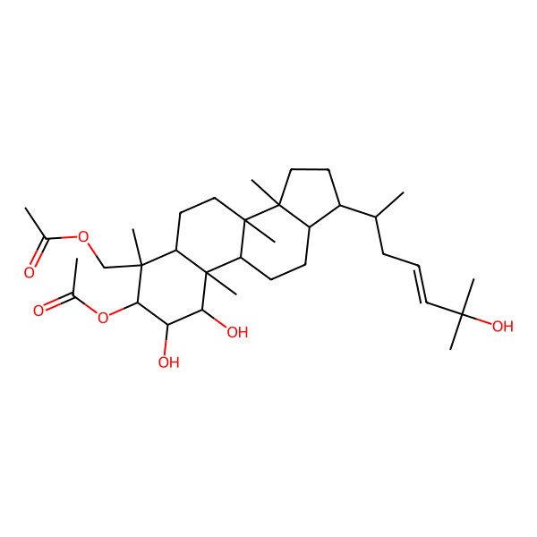 2D Structure of [(1R,2R,3R,4R,5R,8R,9S,10R,13R,14R,17R)-3-acetyloxy-1,2-dihydroxy-17-[(E,2R)-6-hydroxy-6-methylhept-4-en-2-yl]-4,8,10,14-tetramethyl-2,3,5,6,7,9,11,12,13,15,16,17-dodecahydro-1H-cyclopenta[a]phenanthren-4-yl]methyl acetate