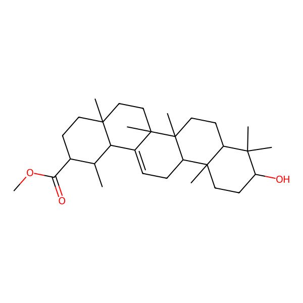 2D Structure of methyl (1R,2R,4aR,6aR,6aS,6bR,8aS,10S,12aR,14bR)-10-hydroxy-1,4a,6a,6b,9,9,12a-heptamethyl-2,3,4,5,6,6a,7,8,8a,10,11,12,13,14b-tetradecahydro-1H-picene-2-carboxylate