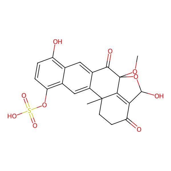 2D Structure of (8,15-Dihydroxy-13-methoxy-1-methyl-12,17-dioxo-14-oxapentacyclo[11.6.1.02,11.04,9.016,20]icosa-2,4,6,8,10,16(20)-hexaen-5-yl) hydrogen sulfate