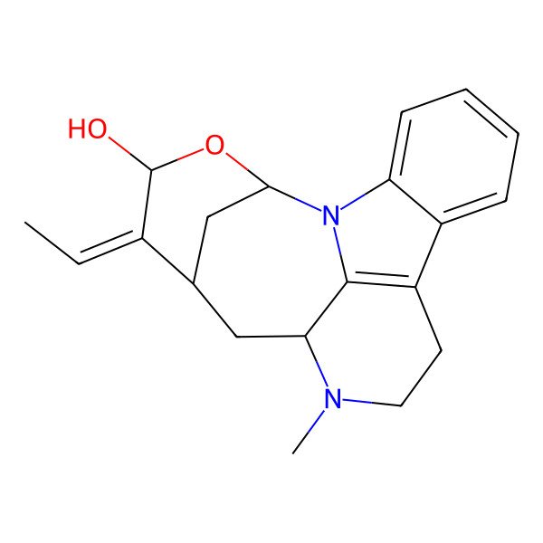 2D Structure of 5-Ethylidene-9-methyl-3-oxa-1,9-diazapentacyclo[10.6.1.12,6.08,19.013,18]icosa-12(19),13,15,17-tetraen-4-ol
