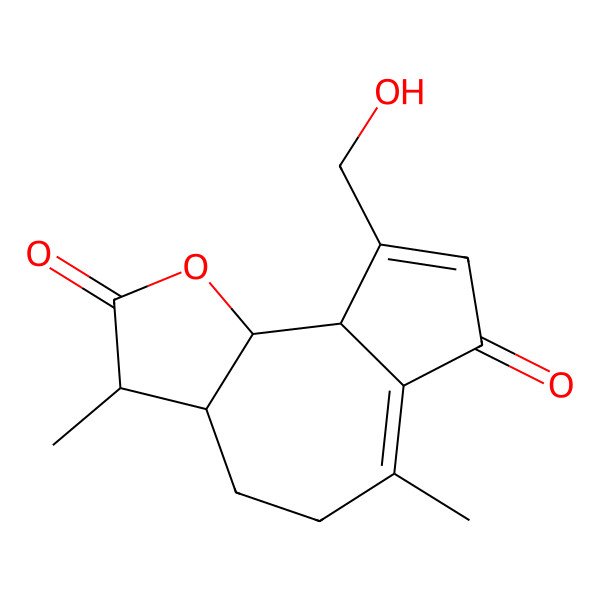 2D Structure of (3R,3aR,9aS,9bS)-9-(hydroxymethyl)-3,6-dimethyl-3,3a,4,5,9a,9b-hexahydroazuleno[4,5-b]furan-2,7-dione