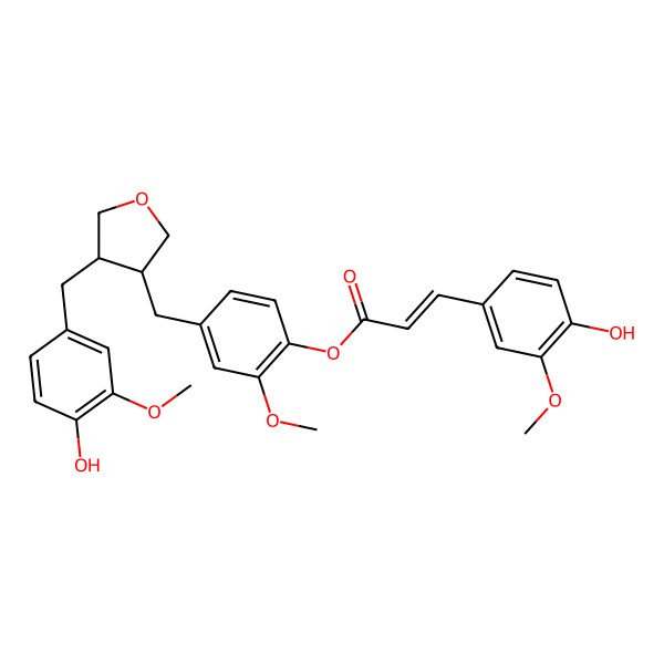 2D Structure of [4-[[4-[(4-Hydroxy-3-methoxyphenyl)methyl]oxolan-3-yl]methyl]-2-methoxyphenyl] 3-(4-hydroxy-3-methoxyphenyl)prop-2-enoate
