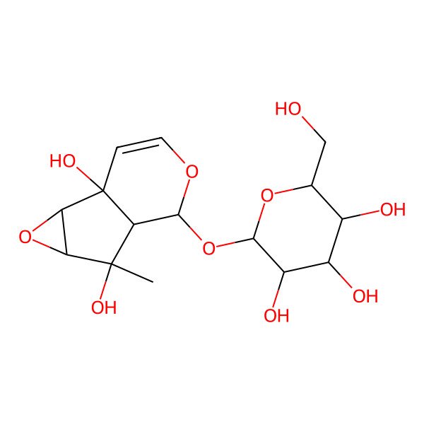 2D Structure of (2S,3R,4S,5S,6R)-2-[[(1S,2R,4S,5R,6R,7S)-1,5-dihydroxy-5-methyl-3,8-dioxatricyclo[4.4.0.02,4]dec-9-en-7-yl]oxy]-6-(hydroxymethyl)oxane-3,4,5-triol