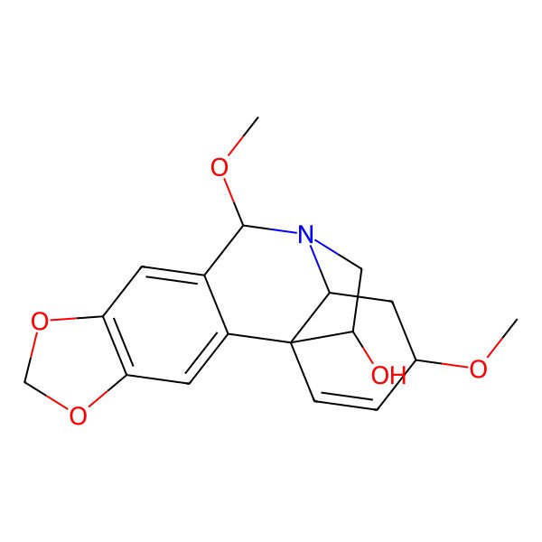 2D Structure of (1S,11R,13S,15R,18S)-11,15-dimethoxy-5,7-dioxa-12-azapentacyclo[10.5.2.01,13.02,10.04,8]nonadeca-2,4(8),9,16-tetraen-18-ol