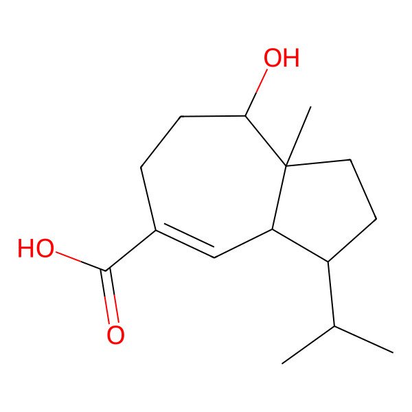 2D Structure of (3R,3aS,8S,8aS)-8-hydroxy-8a-methyl-3-propan-2-yl-2,3,3a,6,7,8-hexahydro-1H-azulene-5-carboxylic acid