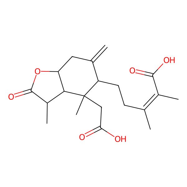 2D Structure of 5-[4-(carboxymethyl)-3,4-dimethyl-6-methylidene-2-oxo-3a,5,7,7a-tetrahydro-3H-1-benzofuran-5-yl]-2,3-dimethylpent-2-enoic acid