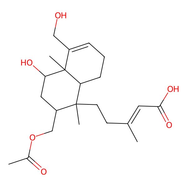2D Structure of (E)-5-[(1R,2R,4S,4aR,8aR)-2-(acetyloxymethyl)-4-hydroxy-5-(hydroxymethyl)-1,4a-dimethyl-2,3,4,7,8,8a-hexahydronaphthalen-1-yl]-3-methylpent-2-enoic acid