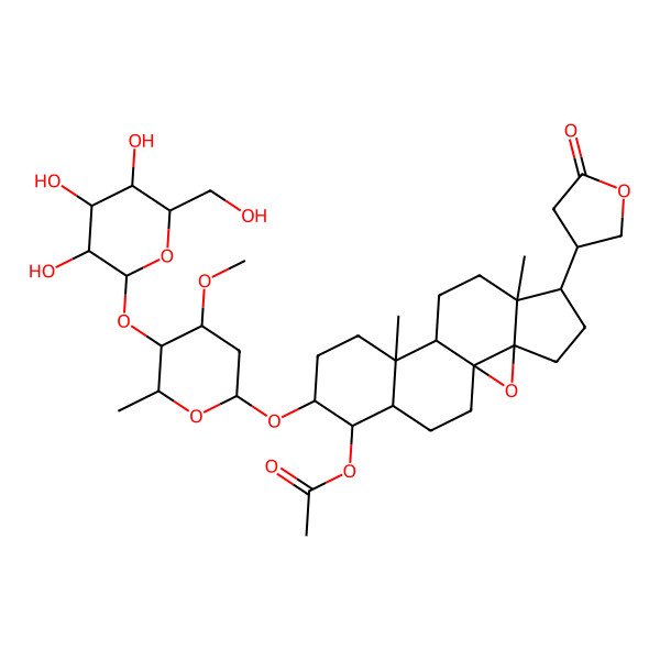 2D Structure of [(1S,3R,6R,7R,10R,11S,14S,15R,16R)-14-[(2S,4R,5S,6R)-4-methoxy-6-methyl-5-[(2S,3R,4S,5S,6R)-3,4,5-trihydroxy-6-(hydroxymethyl)oxan-2-yl]oxyoxan-2-yl]oxy-7,11-dimethyl-6-(5-oxooxolan-3-yl)-2-oxapentacyclo[8.8.0.01,3.03,7.011,16]octadecan-15-yl] acetate