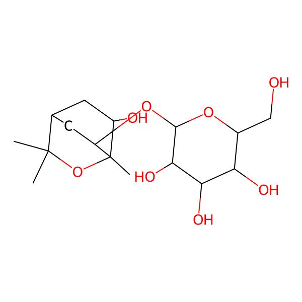 2D Structure of (2R,3S,4S,5R,6S)-2-(hydroxymethyl)-6-[[(1S,4R,6R,7S)-7-hydroxy-1,3,3-trimethyl-2-oxabicyclo[2.2.2]octan-6-yl]oxy]oxane-3,4,5-triol