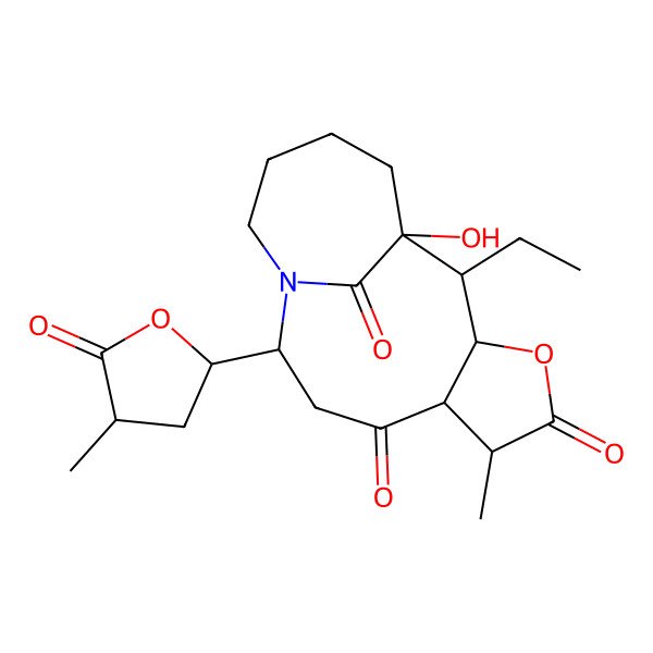 2D Structure of 2-Ethyl-1-hydroxy-6-methyl-10-(4-methyl-5-oxooxolan-2-yl)-4-oxa-11-azatricyclo[9.4.1.03,7]hexadecane-5,8,16-trione