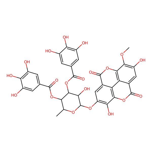 2D Structure of [6-[(7,13-Dihydroxy-14-methoxy-3,10-dioxo-2,9-dioxatetracyclo[6.6.2.04,16.011,15]hexadeca-1(15),4,6,8(16),11,13-hexaen-6-yl)oxy]-5-hydroxy-2-methyl-4-(3,4,5-trihydroxybenzoyl)oxyoxan-3-yl] 3,4,5-trihydroxybenzoate