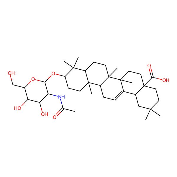 2D Structure of (4aS,6aR,6aS,6bR,8aR,10R,12aR,14bS)-10-[(2R,3R,4R,5S,6R)-3-acetamido-4,5-dihydroxy-6-(hydroxymethyl)oxan-2-yl]oxy-2,2,6a,6b,9,9,12a-heptamethyl-1,3,4,5,6,6a,7,8,8a,10,11,12,13,14b-tetradecahydropicene-4a-carboxylic acid