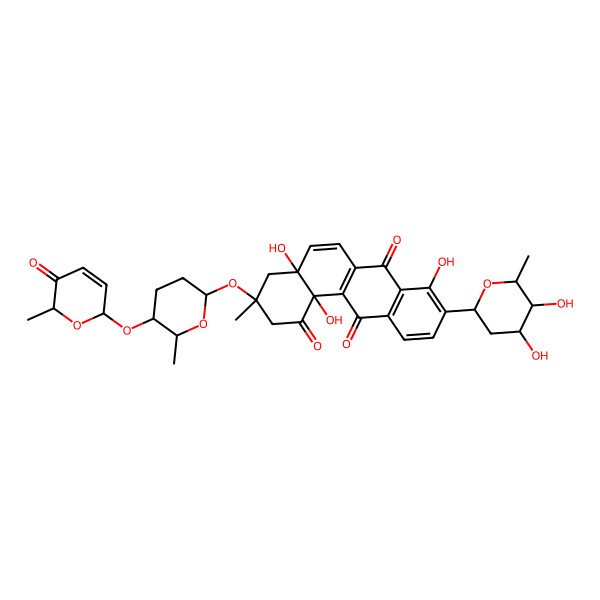 2D Structure of 9-(4,5-dihydroxy-6-methyloxan-2-yl)-4a,8,12b-trihydroxy-3-methyl-3-[6-methyl-5-[(6-methyl-5-oxo-2H-pyran-2-yl)oxy]oxan-2-yl]oxy-2,4-dihydrobenzo[a]anthracene-1,7,12-trione
