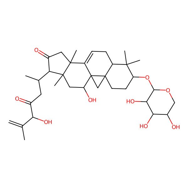 2D Structure of (1R,3R,6S,8R,12R,15R,16R,18S)-18-hydroxy-15-[(2R,5R)-5-hydroxy-6-methyl-4-oxohept-6-en-2-yl]-7,7,12,16-tetramethyl-6-[(2S,3R,4S,5R)-3,4,5-trihydroxyoxan-2-yl]oxypentacyclo[9.7.0.01,3.03,8.012,16]octadec-10-en-14-one