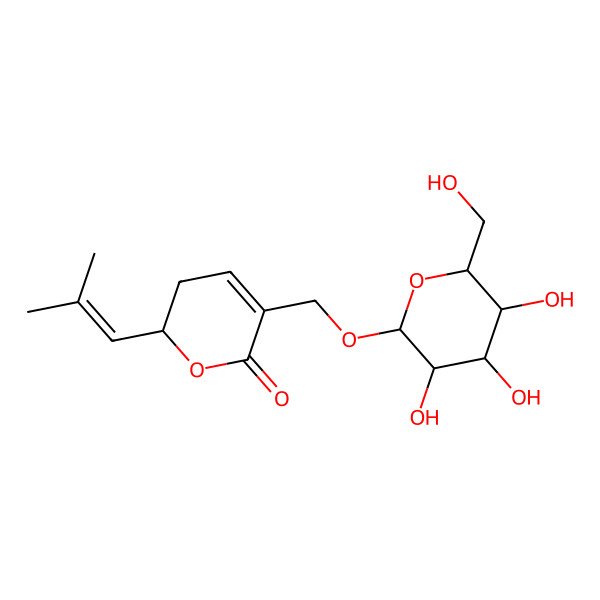 2D Structure of (2S)-2-(2-methylprop-1-enyl)-5-[[(2R,3R,4S,5S,6R)-3,4,5-trihydroxy-6-(hydroxymethyl)oxan-2-yl]oxymethyl]-2,3-dihydropyran-6-one