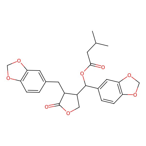 2D Structure of [(R)-1,3-benzodioxol-5-yl-[(3R,4R)-4-(1,3-benzodioxol-5-ylmethyl)-5-oxooxolan-3-yl]methyl] 3-methylbutanoate