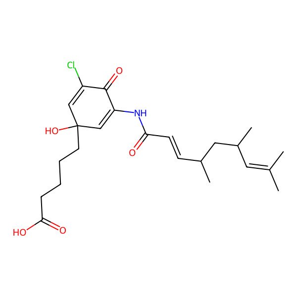 2D Structure of 5-[(1R)-3-chloro-1-hydroxy-4-oxo-5-[[(4S,6R)-4,6,8-trimethylnona-2,7-dienoyl]amino]cyclohexa-2,5-dien-1-yl]pentanoic acid