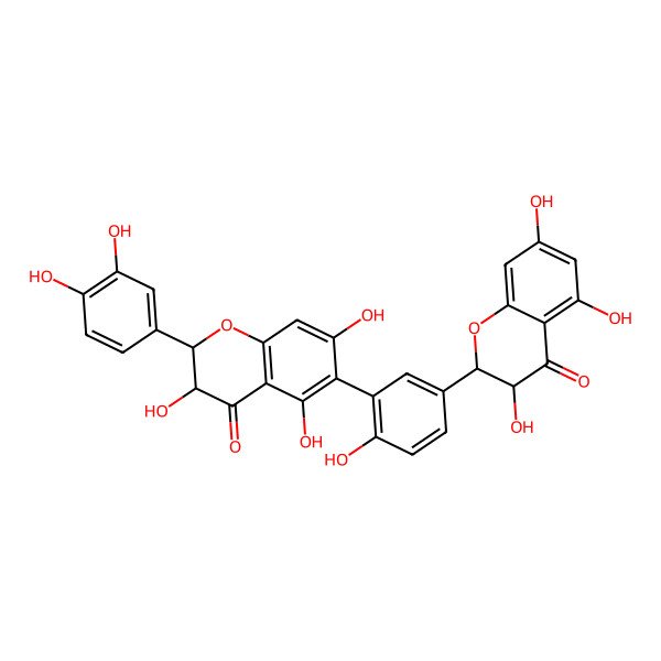 2D Structure of 2-(3,4-Dihydroxyphenyl)-3,5,7-trihydroxy-6-[2-hydroxy-5-(3,5,7-trihydroxy-4-oxo-2,3-dihydrochromen-2-yl)phenyl]-2,3-dihydrochromen-4-one