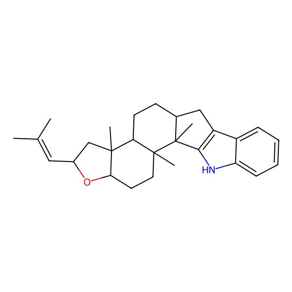 2D Structure of 1,2,9-Trimethyl-7-(2-methylprop-1-enyl)-6-oxa-22-azahexacyclo[11.10.0.02,10.05,9.015,23.016,21]tricosa-15(23),16,18,20-tetraene