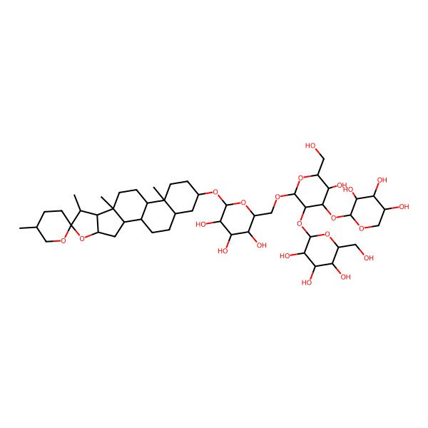 2D Structure of (2S,3R,4S,5R,6R)-2-[(2R,3R,4S,5R,6R)-5-hydroxy-6-(hydroxymethyl)-4-[(2S,3R,4S,5R)-3,4,5-trihydroxyoxan-2-yl]oxy-2-[[(2R,3R,4S,5R,6R)-3,4,5-trihydroxy-6-[(1R,2S,4S,5'R,6R,7S,8R,9S,12S,13S,16S,18S)-5',7,9,13-tetramethylspiro[5-oxapentacyclo[10.8.0.02,9.04,8.013,18]icosane-6,2'-oxane]-16-yl]oxyoxan-2-yl]methoxy]oxan-3-yl]oxy-6-(hydroxymethyl)oxane-3,4,5-triol