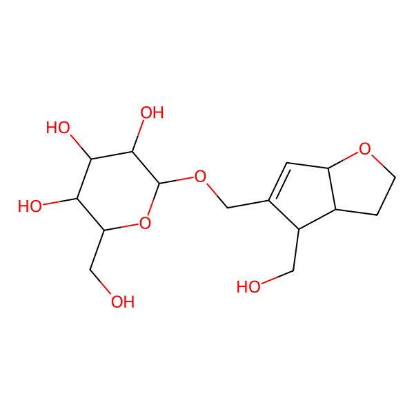 2D Structure of 2-(hydroxymethyl)-6-[[4-(hydroxymethyl)-3,3a,4,6a-tetrahydro-2H-cyclopenta[b]furan-5-yl]methoxy]oxane-3,4,5-triol