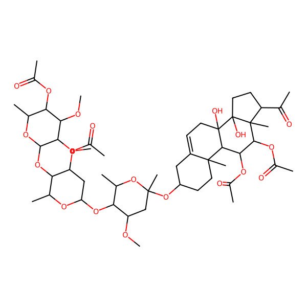 2D Structure of [6-[6-[6-[[(3S,8S,10R,11S,12S,13S,14R,17R)-17-acetyl-11,12-diacetyloxy-8,14-dihydroxy-10,13-dimethyl-2,3,4,7,9,11,12,15,16,17-decahydro-1H-cyclopenta[a]phenanthren-3-yl]oxy]-4-methoxy-2,6-dimethyloxan-3-yl]oxy-4-methoxy-2-methyloxan-3-yl]oxy-5-acetyloxy-4-methoxy-2-methyloxan-3-yl] acetate