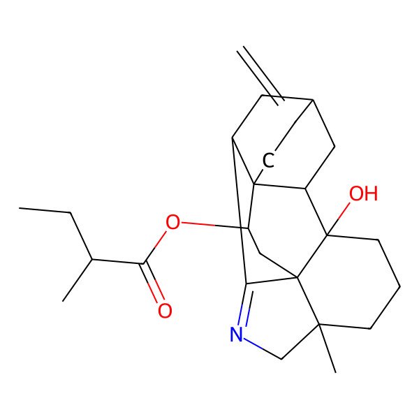 2D Structure of [(1R,3R,7S,11S,12R,14S,15R,19S)-11-hydroxy-7-methyl-17-methylidene-5-azahexacyclo[9.6.2.03,15.04,12.07,12.015,19]nonadec-4-en-14-yl] (2R)-2-methylbutanoate