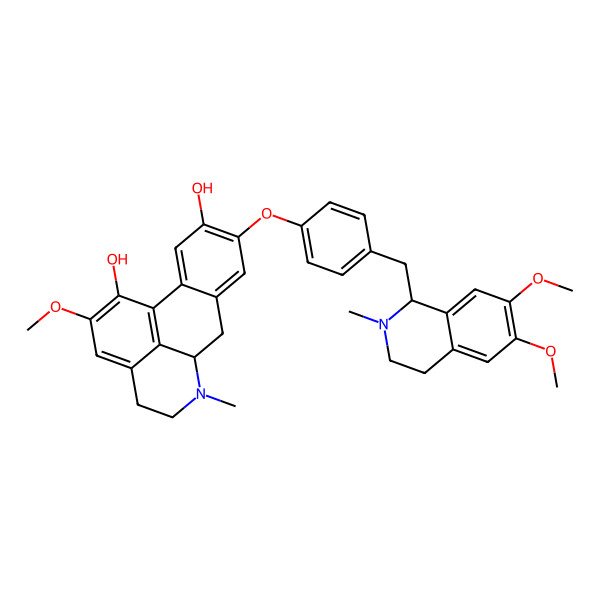 2D Structure of (6aS)-9-[4-[[(1R)-6,7-dimethoxy-2-methyl-3,4-dihydro-1H-isoquinolin-1-yl]methyl]phenoxy]-2-methoxy-6-methyl-5,6,6a,7-tetrahydro-4H-dibenzo[de,g]quinoline-1,10-diol
