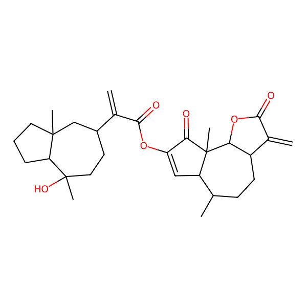 2D Structure of (6,9a-Dimethyl-3-methylidene-2,9-dioxo-3a,4,5,6,6a,9b-hexahydroazuleno[4,5-b]furan-8-yl) 2-(8-hydroxy-3a,8-dimethyl-1,2,3,4,5,6,7,8a-octahydroazulen-5-yl)prop-2-enoate